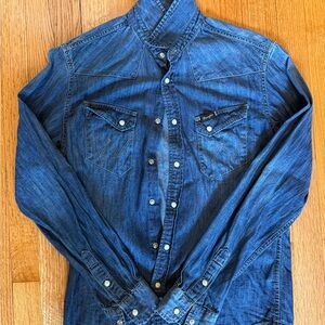 Wrangler Blue Denim Button-Up Shirt